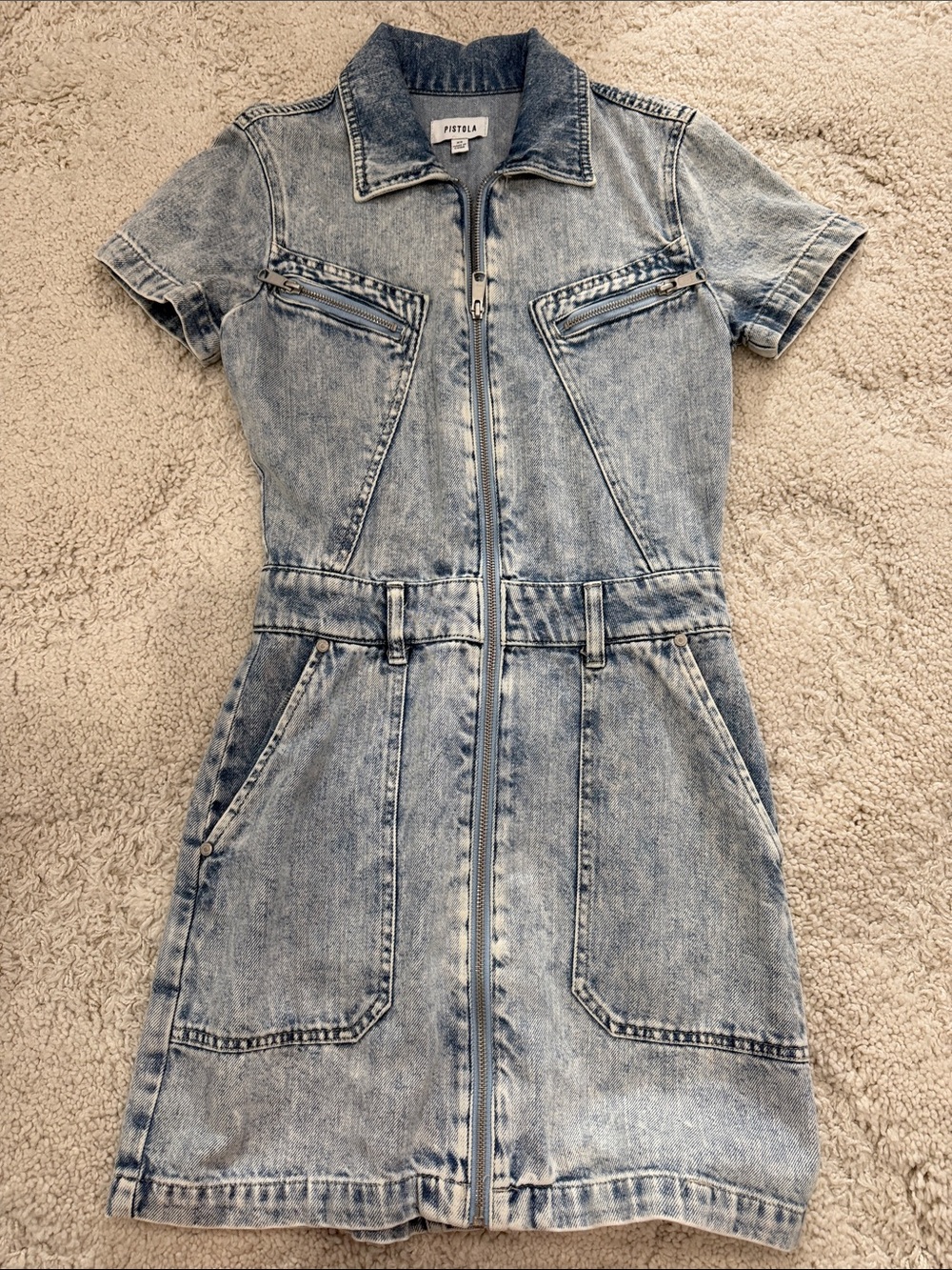 pistola Light Wash Denim Zip-Up Mini Dress